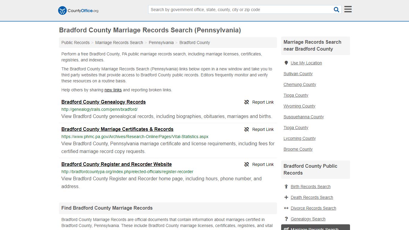 Bradford County Marriage Records Search (Pennsylvania)