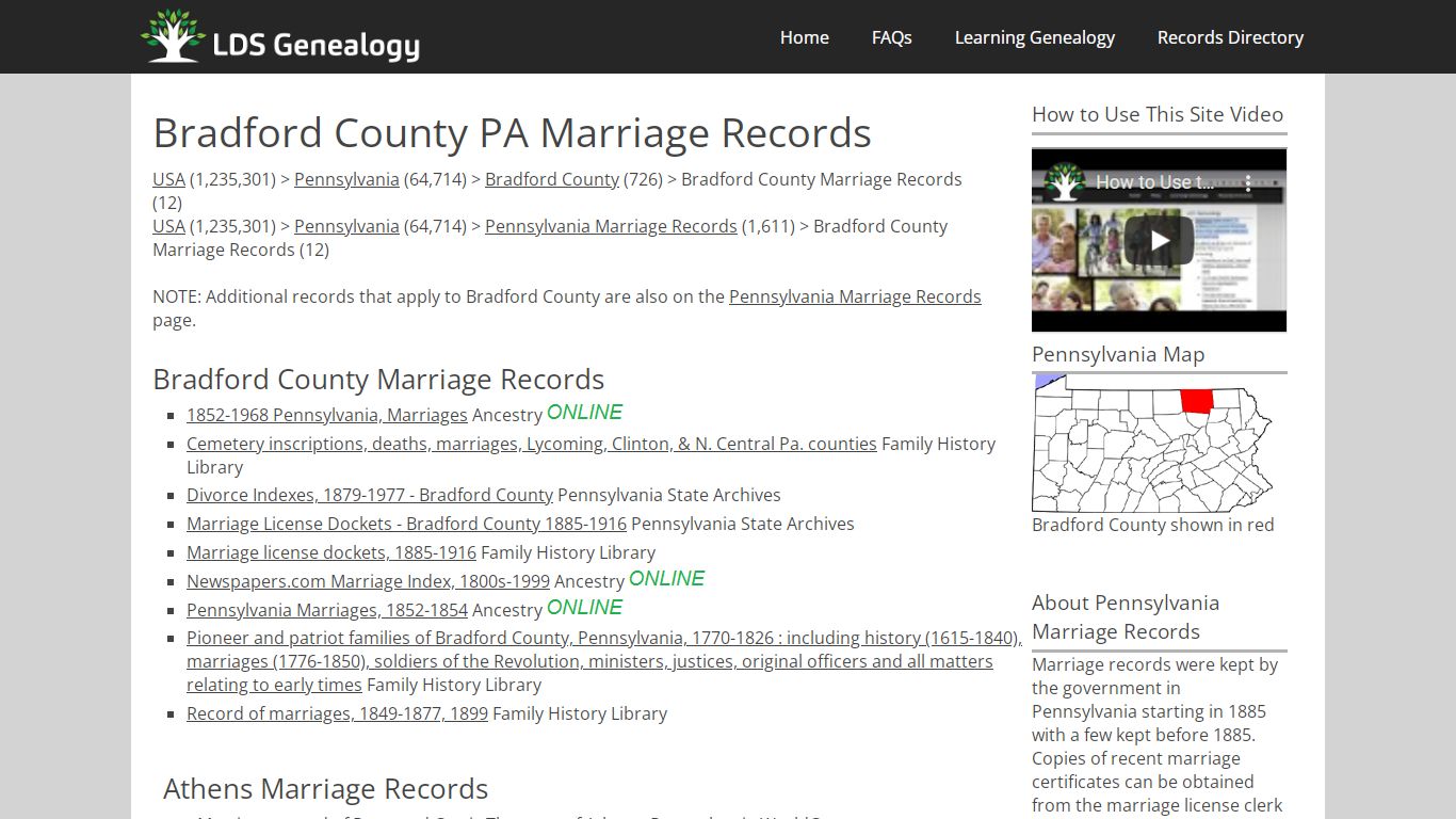 Bradford County PA Marriage Records - ldsgenealogy.com