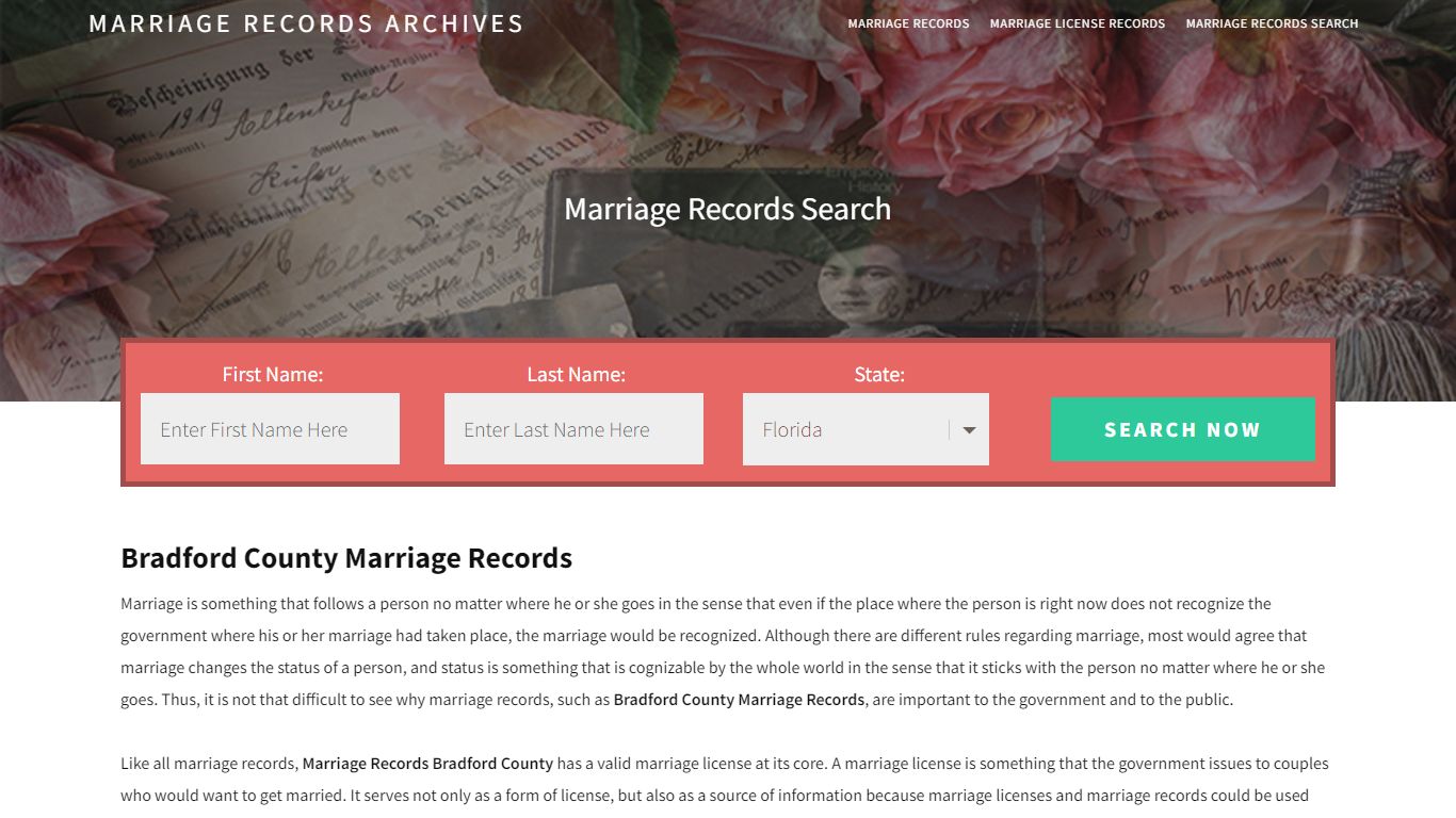 Bradford County Marriage Records | Enter Name and Search